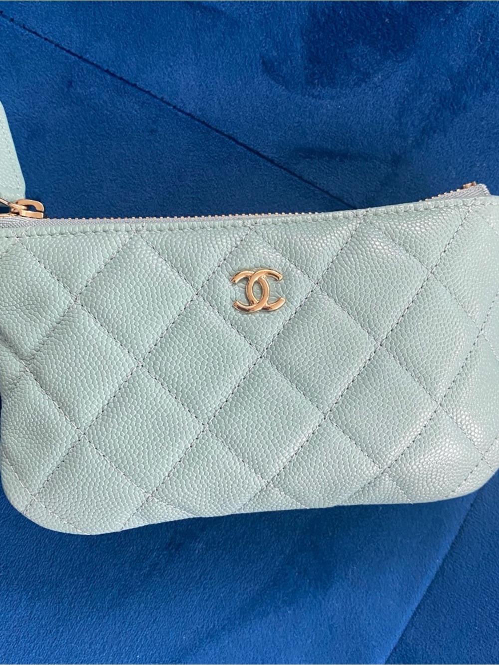 CHANEL Quilted Caviar Leather Classic Mini O-Case Zipped Pouch W/Box & Authentic
